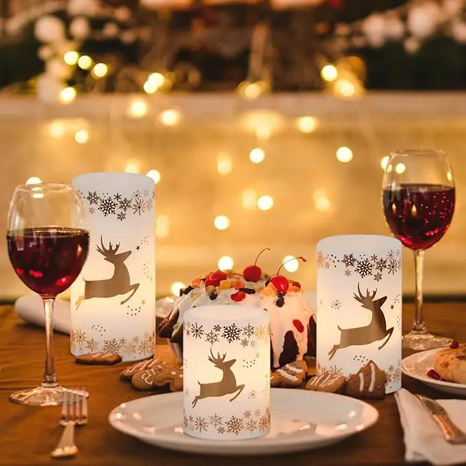 KunSween Christmas Flameless Candles with 6H Timer, 3 Pack LED Flickering Candles with Gold Deer Decals and Real Wax, Christmas Winter Decorations for Home Indoor Table Centerpieces by GreenHaven Gardens