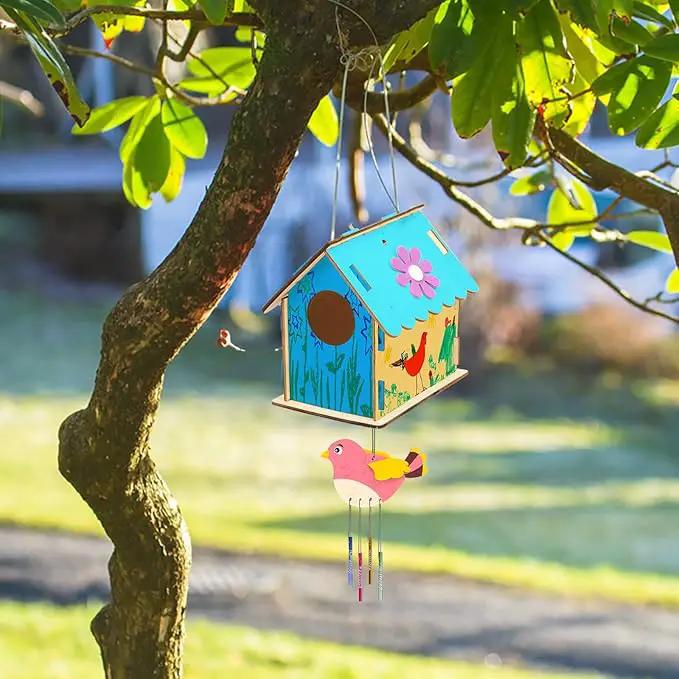 Fennoral 12 Pack Bird House Craft Kit for Kids Make You Own Bird Wind Chime Kit DIY Build and Paint Wooden Birdhouses Bird Feeder Art and Craft for Spring Yard Garden Outdoor Decoration by GreenHaven Gardens