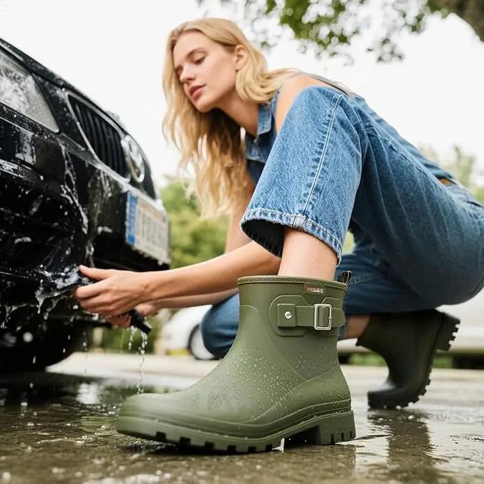 HISEA Women's Ankle Rain Boots Waterproof, Fashion Short Garden Shoes Anti-slip for Women with Comfortable Insole by GreenHaven Gardens
