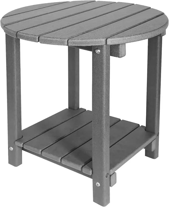 Adirondack Round Outdoor Side Table 2-Tier Storage Patio Side Table, HDPE End Tables for Backyard Pool Porch Garden Lawn (Grey) by GreenHaven Gardens