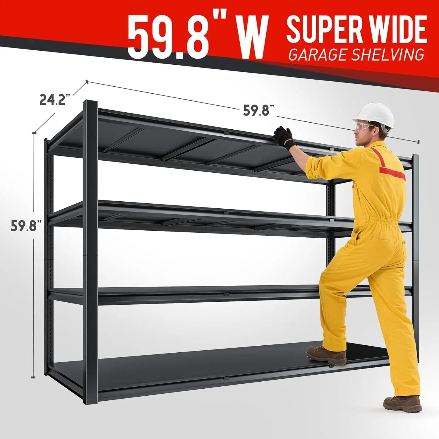 59.8" W x 59.8" H x 24.2" D Storage Shelves Metal Shelving, 2120LBS Garage Shelving Unit with Adjustable Shelf, 4 Tier Storage Rack for Garage, Pantry, Warehouse, Basement, Black by GreenHaven Gardens