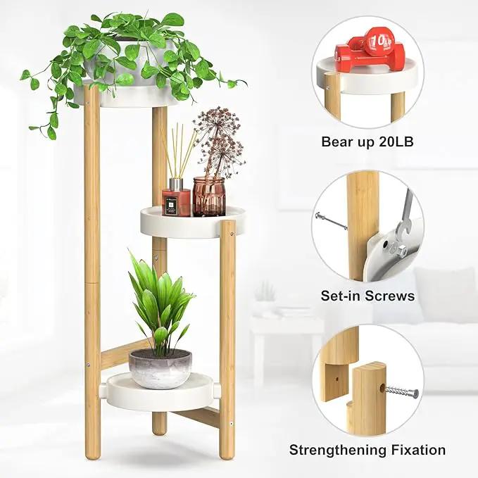 Wisuce Bamboo Plant Stands Indoor, 3 Tier Plant Stand Tall Corner Plant Stand Holder & Plant Display Rack for Outdoor Garden Indoor Home (3 Tier -1) by GreenHaven Gardens