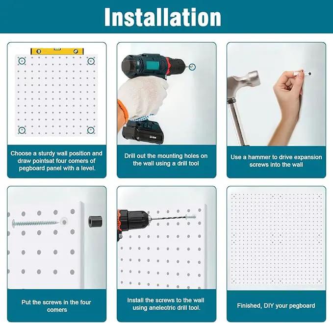 4 Pack Steel Peg Board,Universal 1/8 and 1/4 Pegboard Accessories,Ideal for Garage Tool Storage, Office Organization, Craft Room, Kitchen etc. (White, 4-12X12) by GreenHaven Gardens