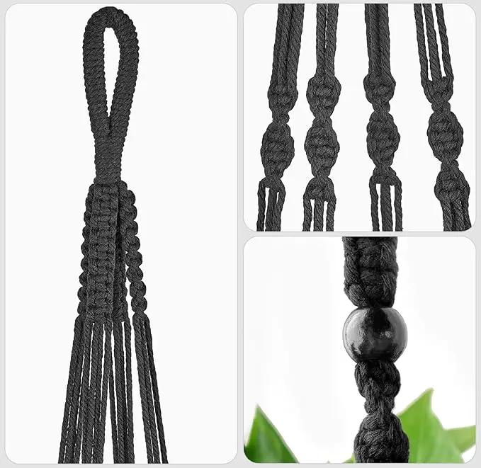 Mkono 43 Inch Macrame Plant Hanger Large for up to 12 Inch Pot Extra Long Hanging Plant Holder No Tassels Hanging Planter Basket with Wood Beads for Indoor Outdoor Boho Home Decor, Black by GreenHaven Gardens
