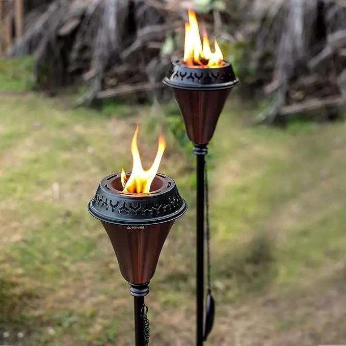 Garden Torch Large Flame - Deco Home Garden Torch Set of 2 | Citronella Garden Outdoor/Patio Outdoor Lighting Torch for Party Patio Pathway with Spikes and Deck Clamp | Caramel Black by GreenHaven Gardens