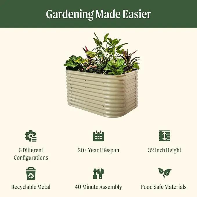 Vego garden 32" Extra Tall Raised Garden Bed Kits, 6 in 1 Modular Raised Planter Box for Vegetables Flowers Fruits Oval Metal Raised Garden, Sunlit Oak by GreenHaven Gardens
