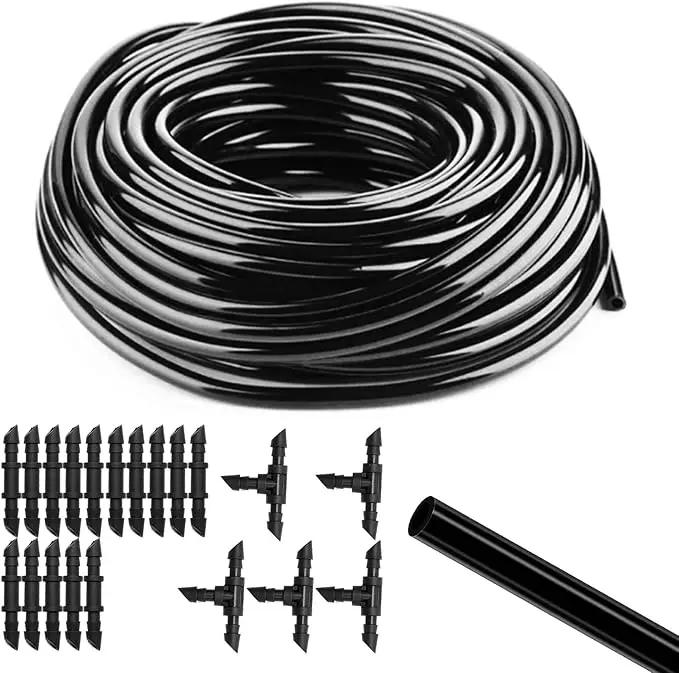 Drip Irrigation Tubing 100 Feet 1/4 drip Irrigation Drip Line Irrigation Hose with 5 Pcs 4/7 Drip Irrigation Tees, 15 Pcs 4/7 Straight, Drip Irrigation Kit (100FT) by GreenHaven Gardens