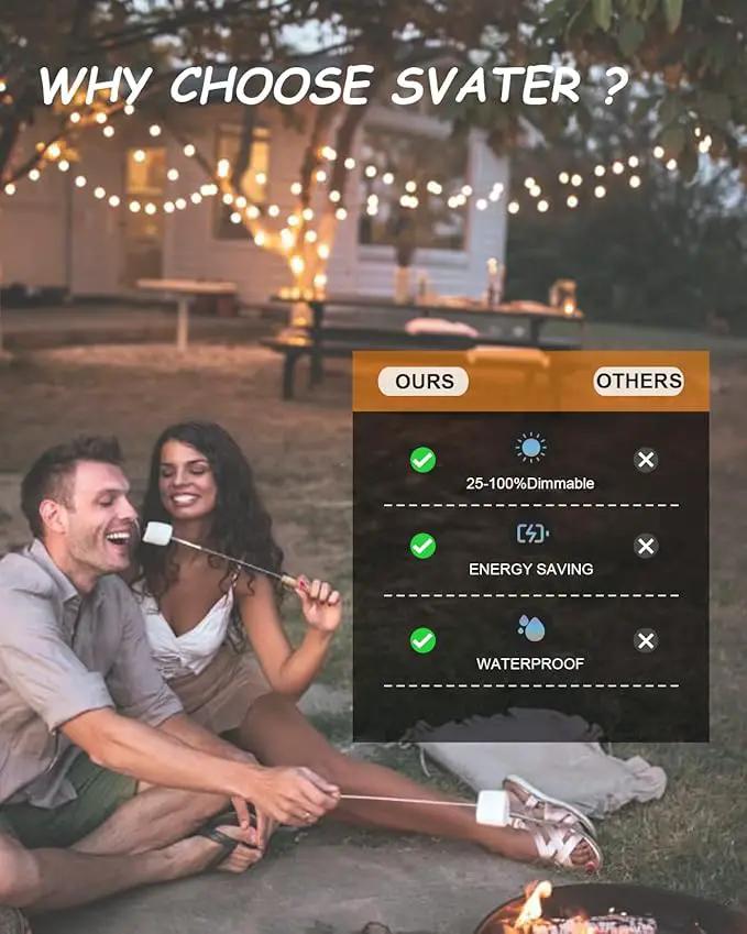 Svater Outdoor String Lights 50 FT, Patio LED Lights Outside with 26pcs Bulbs, Waterproof Shatterproof Hanging Globe Light Connectable for Bistro Cafe Backyard Balcony Warm White by GreenHaven Gardens