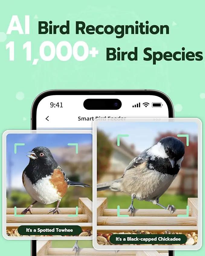 Bird Feeder with Camera, Smart Bird Feeder for Outdoors, Wild Birds Feeders with Solar Panel Bamboo Birds House Camera for Birdlovers, AI Auto Capture Birds & Real-time Notification (Gable) by GreenHaven Gardens
