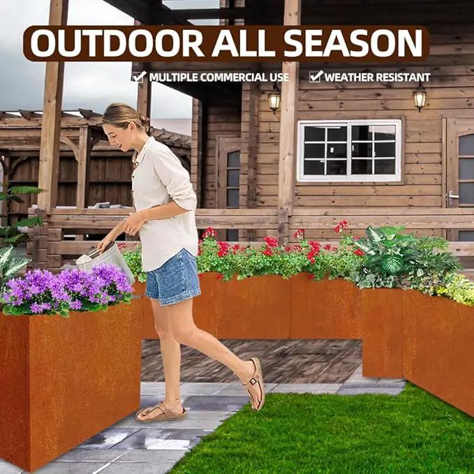 Metal Tall Long Planter Box Large Rectangular Planter Flower Pot with Drainage Holes for Indoor Outdoor Deck Porch Garden Home Patio Front Door (Rusty Orange, M) by GreenHaven Gardens