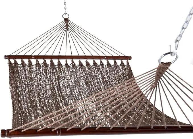 Lazy Daze Hammocks 10.5 FT Double 2 Person Caribbean Rope Hammock, Hand Woven Polyester Hammock with Spreader Bars for Outdoor Backyard Patio Poolside, 450 LBS Capacity, Brown by GreenHaven Gardens
