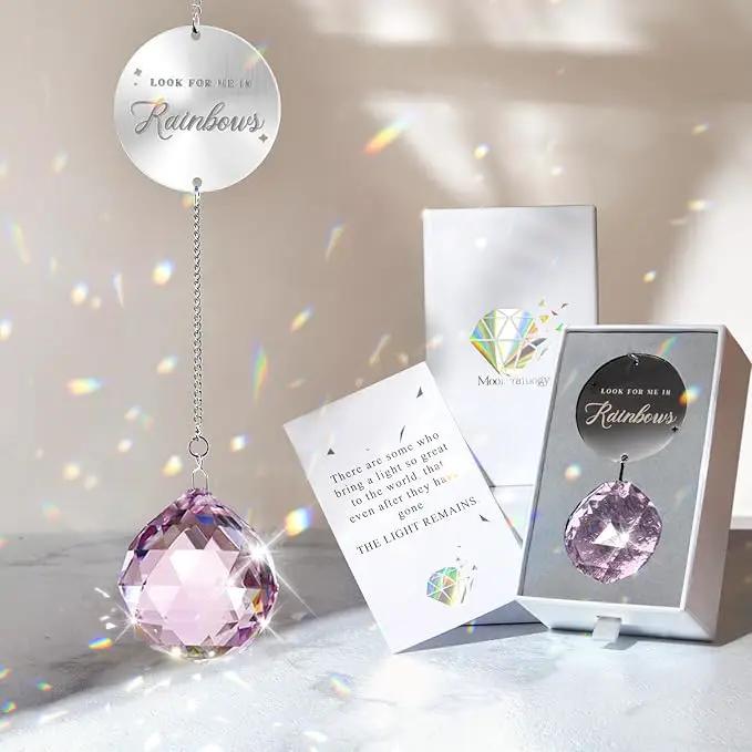 Memorial Gifts for Loss of Loved One, Unique Sympathy Idea, Pink Crystal Ball Grief Suncatcher, Rainbow Bereavement Box for Mom Dad Husband Son Daughter by GreenHaven Gardens