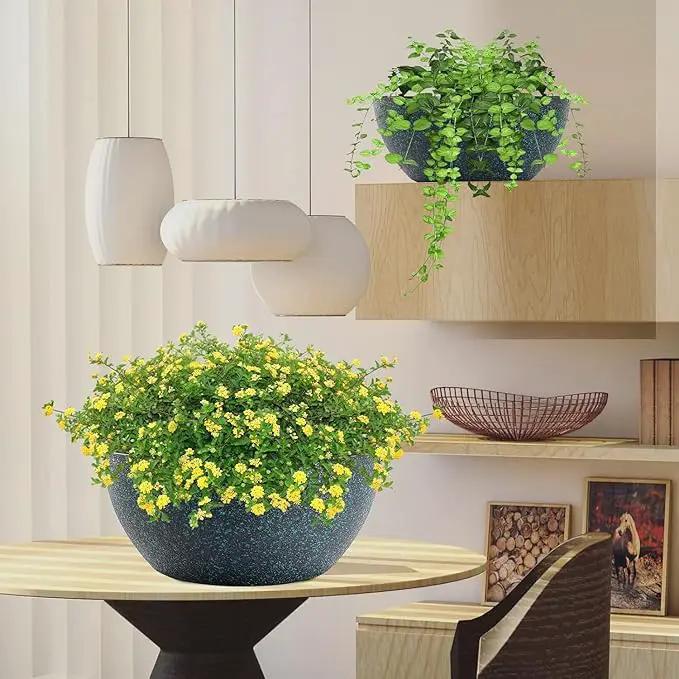 13inch Large Hanging Planters Pots for Outdoor Indoor Plants with Drainage Holes and Chain, 2pack Round Hanging Flower Pots for Garden Home Porch Decor, Black with Green Speckles by GreenHaven Gardens
