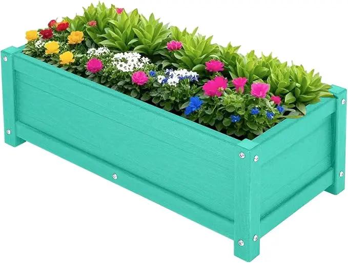 HDPE Raised Planter Box Outdoor,Rot-Resistant and Non-Cracking,Raised Beds for Gardening 29.5 * 14.4 * 9.8 in for Yard,Lawn,Outdoor Planter Boxes Rectangle with Drainage Holes Aruba Blue by GreenHaven Gardens