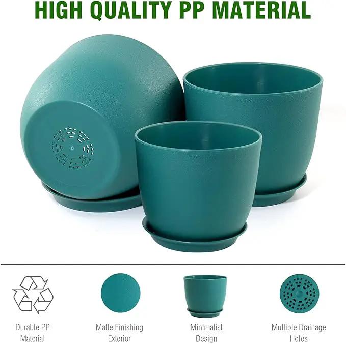 Large Flower Pots 12/10/9 inch, Set of 3 Modern Decorative Plastic Planters with Drainage Holes and Saucers for House Plants, Plant Pots for Indoor Outdoor Plants, Blue Green by GreenHaven Gardens