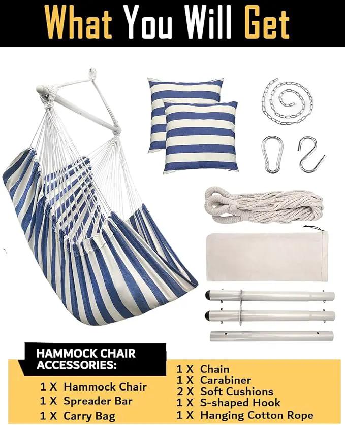 ADVOKAIR Hammock Chair Hanging Chair Rope Swing XXL - Max 500lbs, 70in Large Hammock Swing Chair -Portable Steel Spreader Bar with Anti-Slip Rings-Roomy & Strong by GreenHaven Gardens