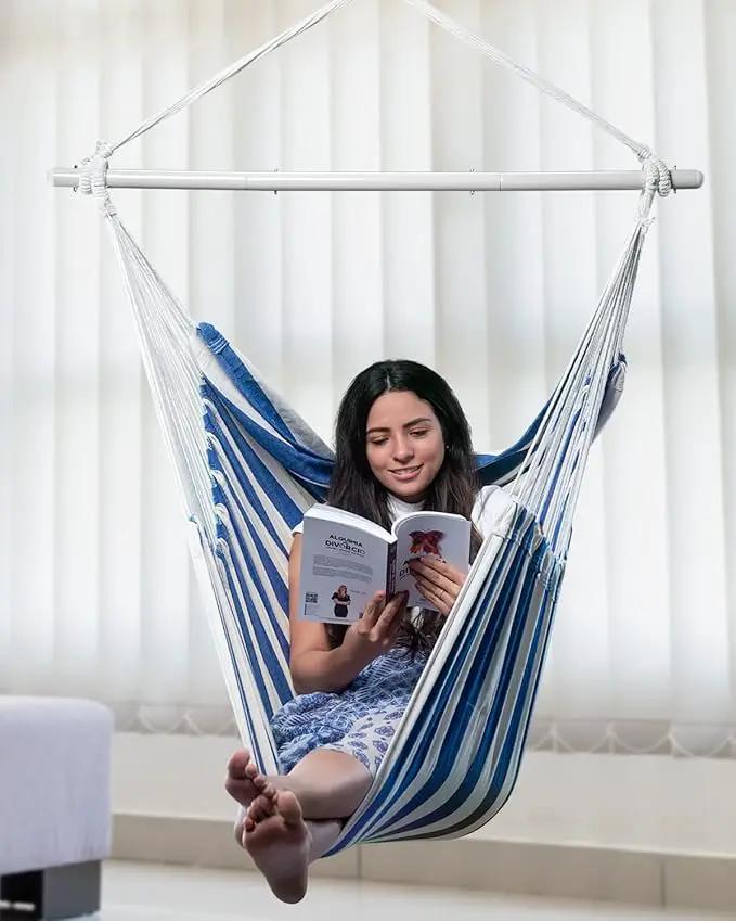 ADVOKAIR Hammock Chair Hanging Chair Rope Swing XXL - Max 500lbs, 70in Large Hammock Swing Chair -Portable Steel Spreader Bar with Anti-Slip Rings-Roomy & Strong by GreenHaven Gardens