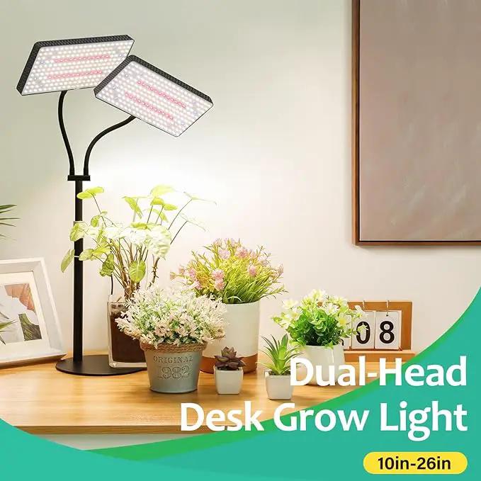 2024 Upgraded Desk Grow Lights for Indoor Plants, Dual-Head 428 LED Tabletop Full Spectrum Grow Light, with 3/6/12H Timer, 6 Brightness Levels, 3 Lighting Modes, Height Adjustable for 10-26 inches by GreenHaven Gardens