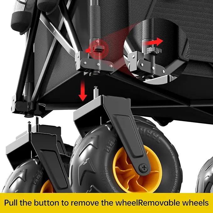 DXZ Beach Wagon Cart with Big Wheels for Sand – Folding Collapsible Wagon, Heavy Duty Wagons Carts Foldable for Beach, Camping, Outdoor Gear, Easy Setup Black Yellow by GreenHaven Gardens