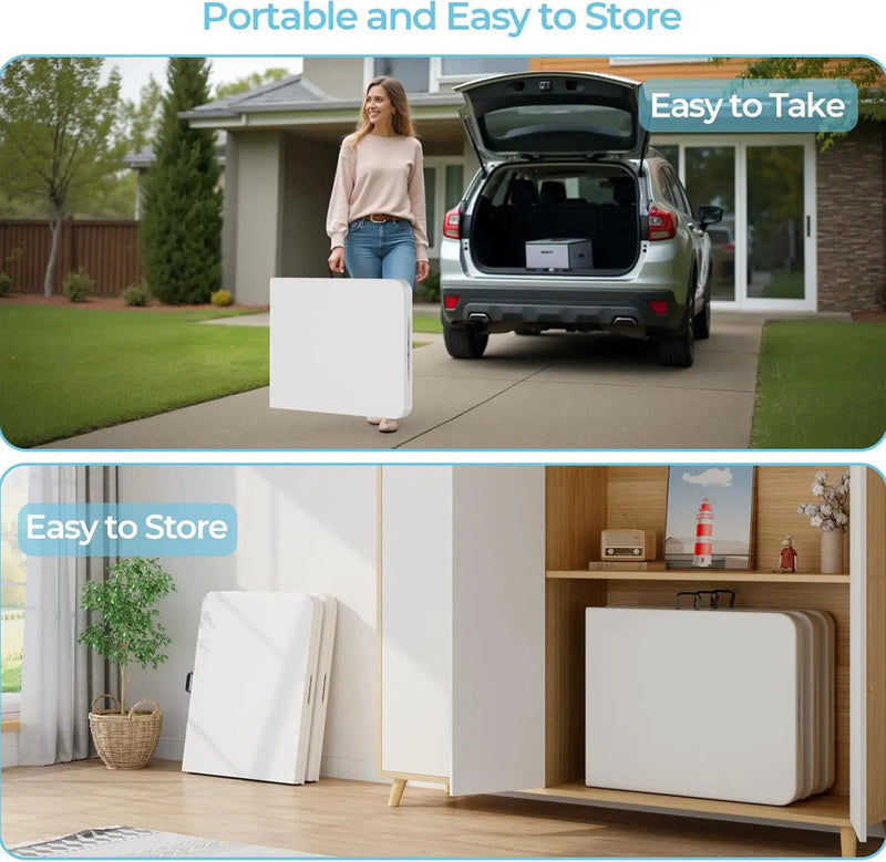 6ft Folding Table, Outdoor Foldable Table with HDPE Tabletop, Safety Locks, Easy to Carry and Store, No-Assembly Camping Table for Dining, Picnic, White by GreenHaven Gardens