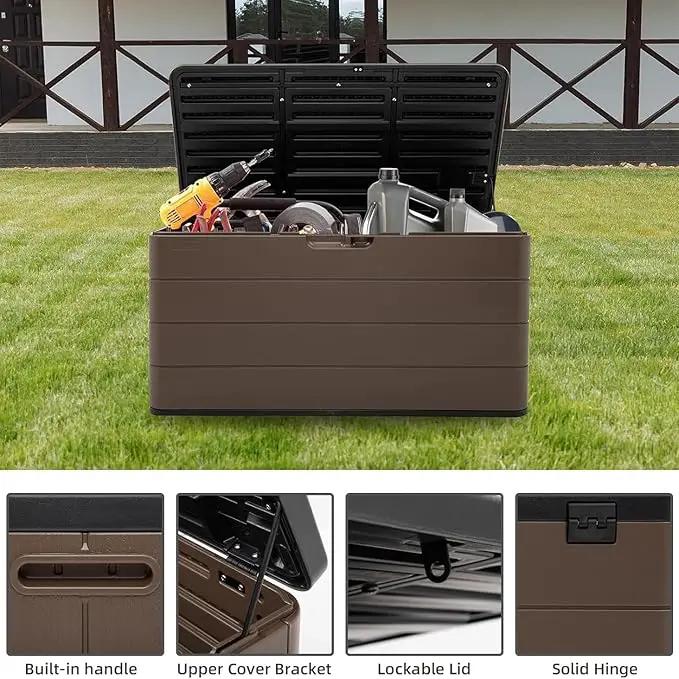 100 Gallon Plus Outdoor Storage Box Waterproof Lockable Resin Deck Box Large, Patio Storage Bin for Pool Accessories Cushion Furniture, Garden Tools, UV-Resistant Outside Delivery Brown by GreenHaven Gardens