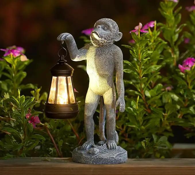 Garden Statue Monkey Figurine - Monkey Decor with Solar Powered Led Lights for Patio Lawn Balcony Yard - Ideal Gift for Women Moms Grandma Housewarming by GreenHaven Gardens