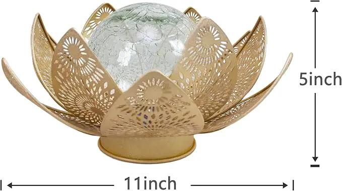 Solar Lights Outdoor Waterproof Lotus Flower Metal Yard Art Decoration Crackle Globe Glass Solar Lamp Garden Decor for Outside, Flowerbed Lawn Patio Porch Pathway Pond Decorations by GreenHaven Gardens