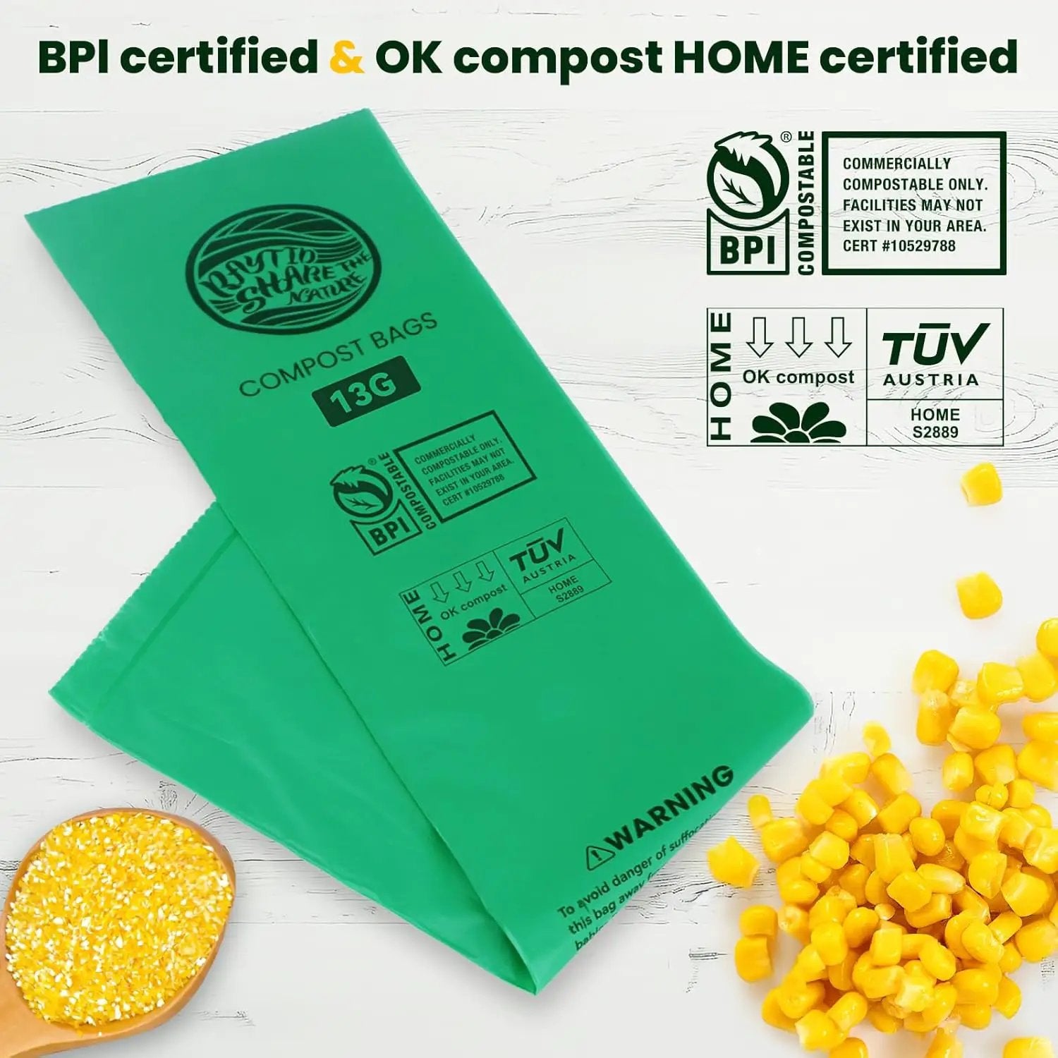Trash bags 13+ gallon tall kitchen,Compostable Trash Lawn & Leaf Yard Waste Bags,Kitchen Compost Trash Bin Compatible,Extra Thick1.1 Mills,Certified by BPI and OK Compost(50count) by GreenHaven Gardens