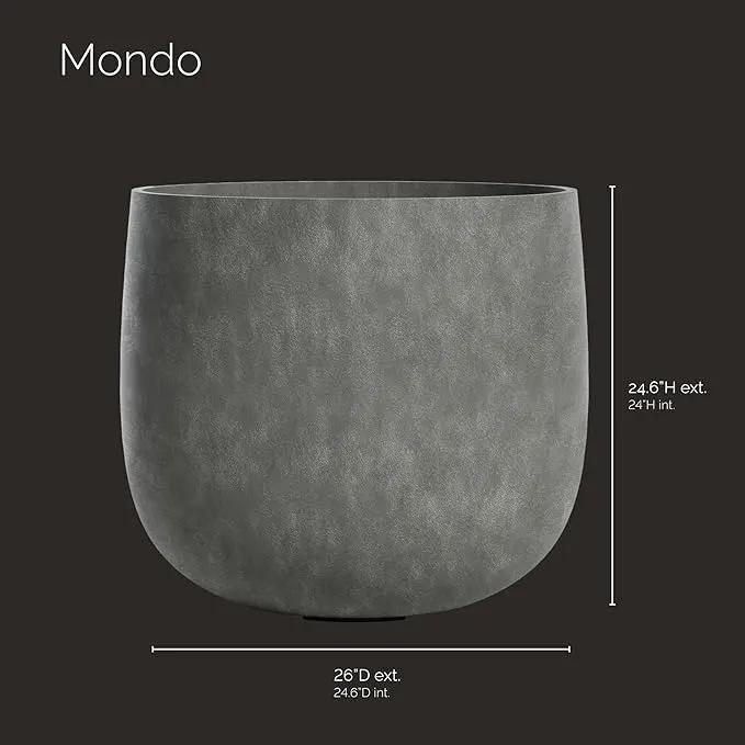 Mondo Large Planter – Grey Stone Finish – Fiberglass Indoor/Outdoor and Weather-Resistant Round Planter (26" D x 24.6" H Exterior, 24.6" D x 24" H Interior) by GreenHaven Gardens
