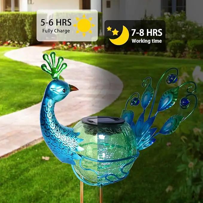 Solar Lantern Outdoor Decorative Waterproof LED Solar Lights Peacock Tabletop Lamp for Outdoor Patio Garden by GreenHaven Gardens