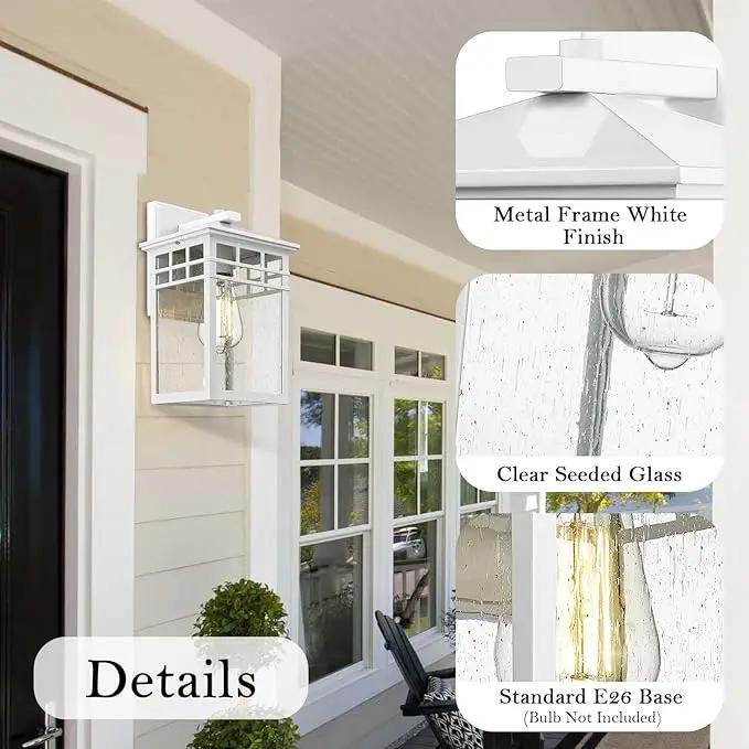 Outdoor Light Fixture Wall Mount, Rustic Exterior Lights Fixture Wall Sconces with Seeded Glass for Front Porch, Waterproof Outdoor Lantern in White Finish for Home, Garage, Barn, Storefront by GreenHaven Gardens