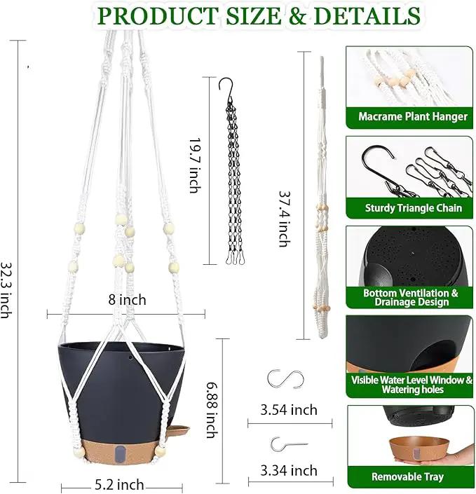 Hanging Planter Self Watering 8 Inch, 2 Pack Hanging Baskets for Plants, Hanging Flower Pots with Drainage Hole & 2 Kinds of Plant Hangers for Garden Home Decor (Black, 8 inch) by GreenHaven Gardens