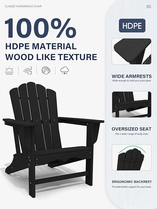 KINGYES HDPE Adirondack Chair, Classic All-Weather Adirondack Chair Set of 4, Black by GreenHaven Gardens