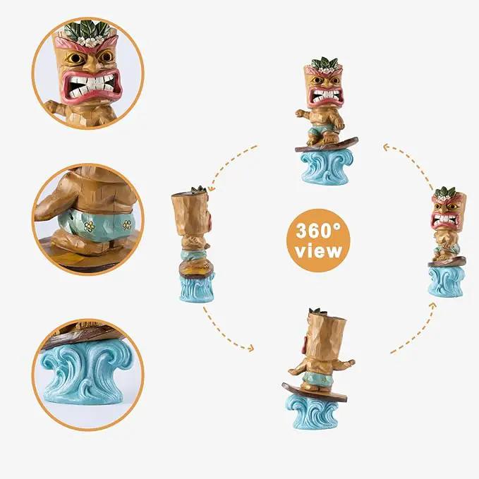 Solar Tiki Statue Outdoor Decor-Tiki Bar Decor-Garden Tiki Surfing Statues Waterproof Decoration Figurine for Tiki Bar,Patio,Balcony,Yard,Lawn,Table,Desk 9.92 Inches Tall by GreenHaven Gardens