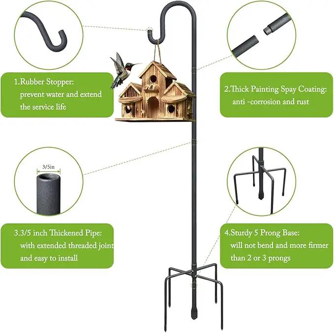 Highpro Shepherds Hooks for Outdoor 47 Inch Bird Feeder Pole Squirrel Proof Hummingbird Feeder Stand Heavy Duty with 5 Prong Base for Hanging Bird Feeder, Plant Baskets, Solar Light Lanterns by GreenHaven Gardens