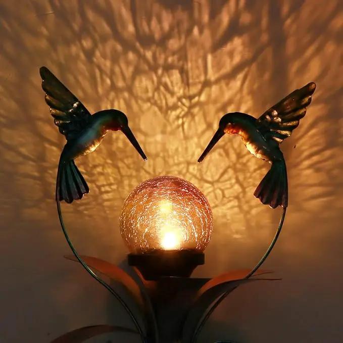 VCUTEKA Solar Lights Outdoor Metal Garden Stake Waterproof Crackle Glass Globe Garden Decor Hummingbird for Pathway, Lawn, Patio, Yard by GreenHaven Gardens