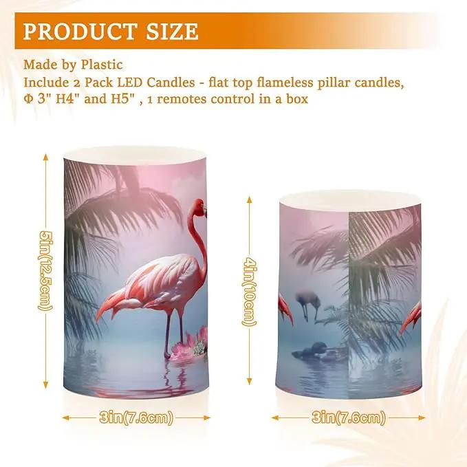 Flamingo Flameless Candles with Remote Control and Timer, Adjustable Brightness Long Lasting Battery Operated LED Pillar Candles for Indoor Outdoor Party Home Decor, 2 Pack by GreenHaven Gardens