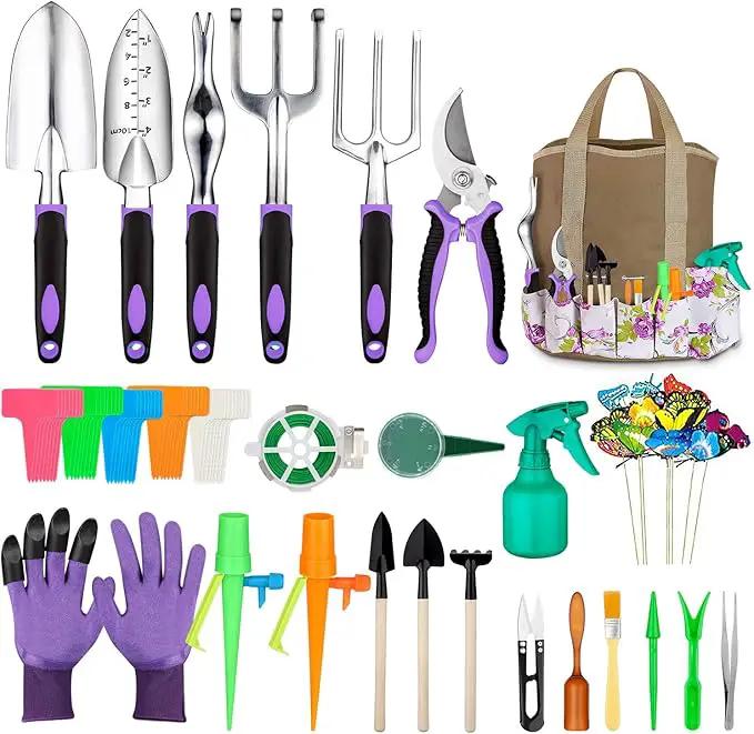 Garden Tools Set 83 Piece, Succulent Tools Set Included, Heavy Duty Aluminum Gardening Tools for Gardening, Non-Slip Ergonomic Handle Tools, Storage Tote Bag, Gifts Tools for Women by GreenHaven Gardens