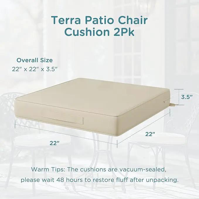 Codi Outdoor Seat Cushions for Patio Furniture 22x22 Inch, Waterproof Chair Cushion with Handles & Adjustable Straps, Fade Resistant - Set of 2, Beige by GreenHaven Gardens