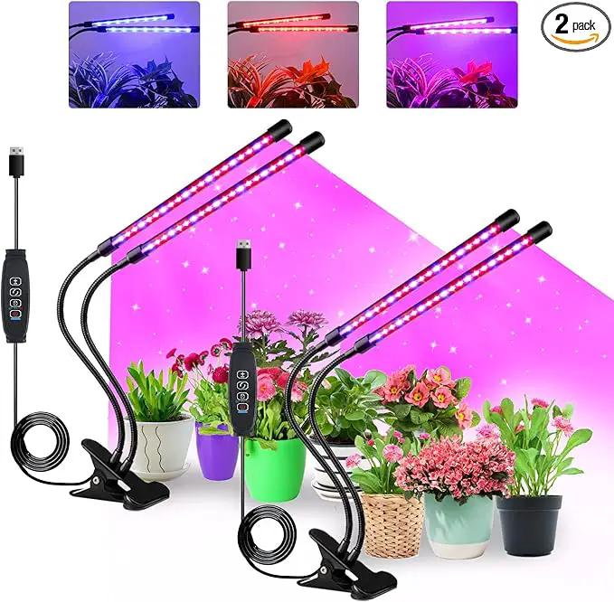 Grow Lights for Indoor Plants, Full Spectrum LED Plant Lamps with Clips and 3m Cables for Seeding Growing(2 Pack) by GreenHaven Gardens