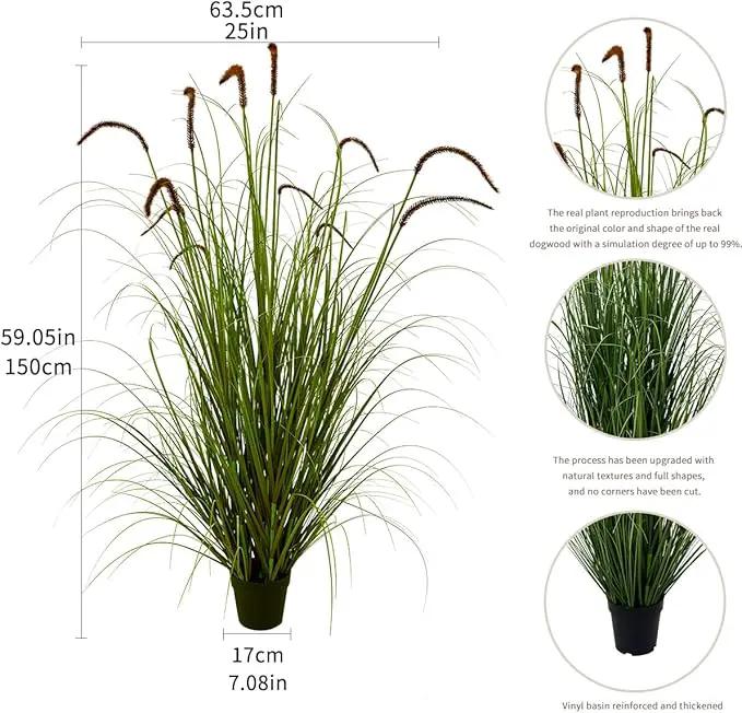 Artificial Plant 5ft(1pack) Tall Artificial Grass Plant,Faux Plants Indoor Home Decorative Artificial Plants & Flowers in Pot Fake Plant, House Plant Indoor by GreenHaven Gardens