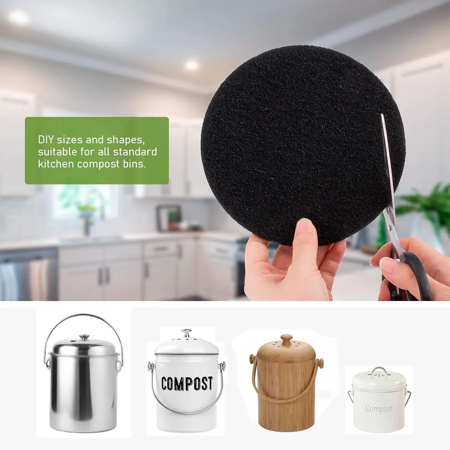 Charcoal Filters for Kitchen Compost Bin, 10 Pack Compost Filters for Countertop Bin Pail Replacement, Activated Charcoal Home Bucket Refill Sets, Round 6.7 Inch by GreenHaven Gardens