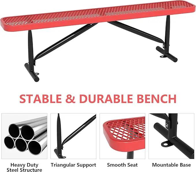 48" L Outdoor Steel Flat Bench, Heavy Duty Metal Park Bench for Outside, Expanded Metal, Commercial Benches Mesh Bench for Shopping Mall, Store, Lawn, Park, Patio, Deck, Garden (Red, 6FT) by GreenHaven Gardens