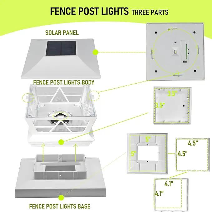 TW SHINE 4 Pack Solar Outdoor Fence Post Lights, 2 Modes Post Cap Lights Waterproof Warm White/Cool White for Yard, Garden, Porch, Patio Decor, for 4x4 5x5 6x6 Wood Posts, White by GreenHaven Gardens