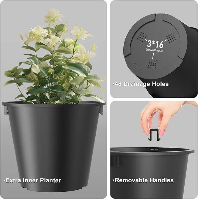 Kante Tall Round Planter Set of 2, 23" H Large Decorative Planter Pots for Outdoor Indoor Garden Patio Front Porch (Black) by GreenHaven Gardens