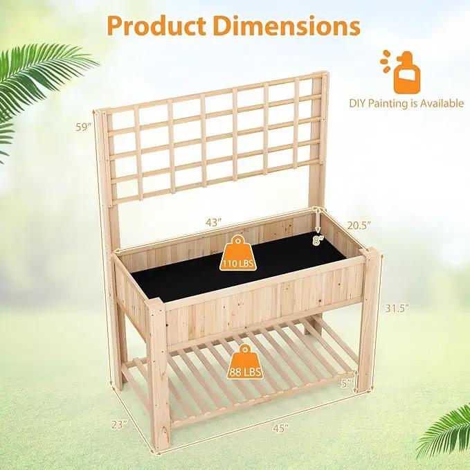 Giantex Raised Garden Bed with Trellis, Wooden Elevated Planter Box with Legs, Drainage Holes for Climbing Plants Vines Vegetables Flowers Herbs, Outdoor Horticulture Planter for Patio Yard by GreenHaven Gardens