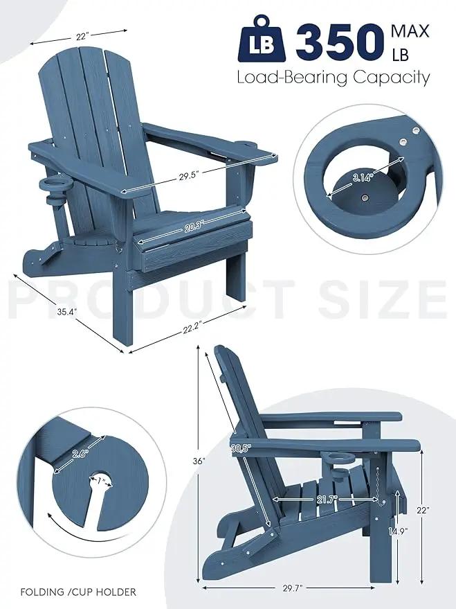 KINGYES Folding Adirondack Chair Set of 2, Dual Cup Holders & All-Weather HDPE, Wood-Like Patio Chair for Backyard, Camping, Pool & Fire Pit, Navy by GreenHaven Gardens