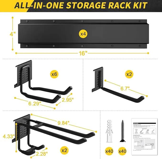 64 Inches Garage Storage, Garage Organization, Wall Mount Garden Tool Organizer, Max 620lbs Adjustable Metal Hooks, Yard Shed Rack, Tool Holder for Hanging Rake Broom Mop Snowboard, Home Gift by GreenHaven Gardens
