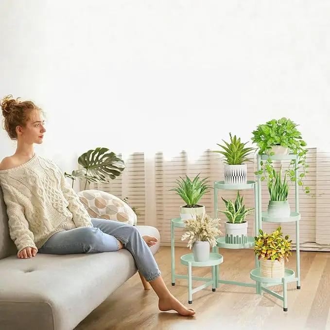 iDavosic.ly 7 Tier Large Plant Stand Indoor, 10 Inch Wide Tall Corner Metal Plant Stands Outdoor for Multiple Plants, Folding Tiered Flower Display Holder Rack Shelf, Light Green by GreenHaven Gardens