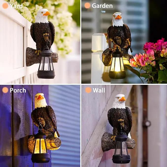 Eagle Tree Hugger with Solar Lantern - 8 Inch Resin Eagle Statue for Outdoor Garden Decor - Ideal Eagle Housewarming & Birthday Gifts for Grandma Mom Women by GreenHaven Gardens